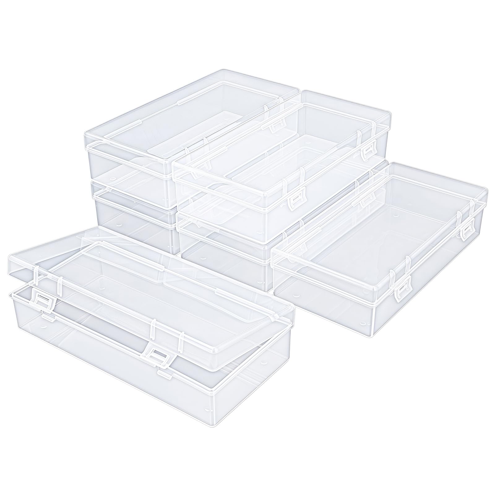 Thintinick 6 Pack Rectangular Clear Plastic Storage Containers Box with Hinged Lid for Beads and Other Small Craft Items (7.28 x 3.54 x 1.77 inch) โ image 1