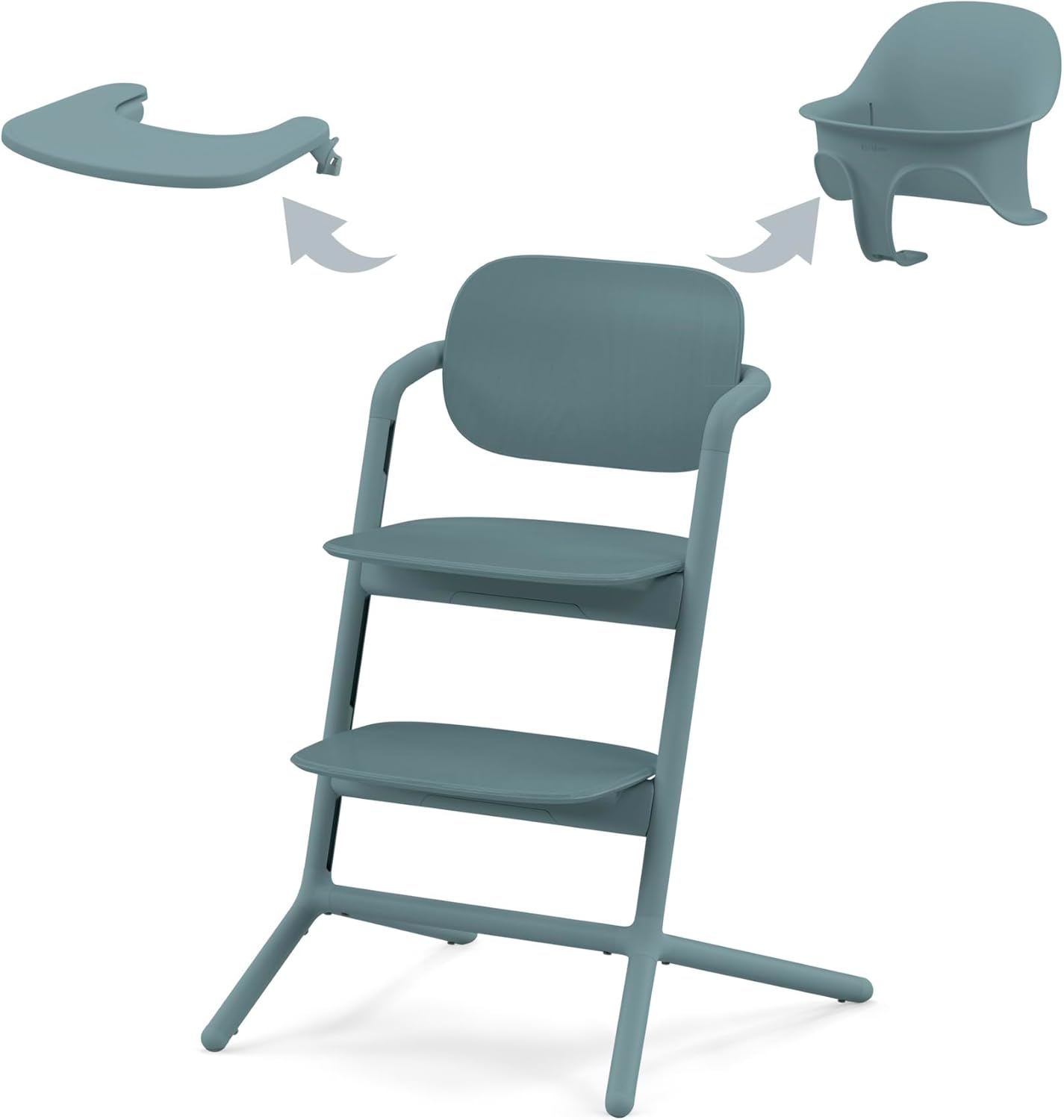 CYBEX Gold LEMO High Chair 3-in-1 Set, Grows with your child, 6 Months – 99 years, Usable from birth thanks to the separate CYBEX Bouncer, incl. Baby Set and Snack Tray, Aluminium/Plastic, Stone Blue