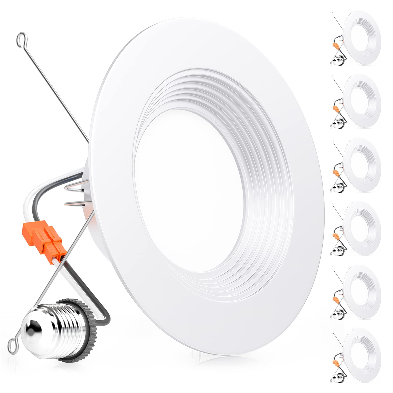 Ensenior 6 Pack LED Can Lights Retrofit Recessed Lighting,5/6 Inch Dimmable Downlight, 5000K Daylight, Metal Baffle Trim, 12W=110W, 1100LM–FCC, ETL and Energy Star