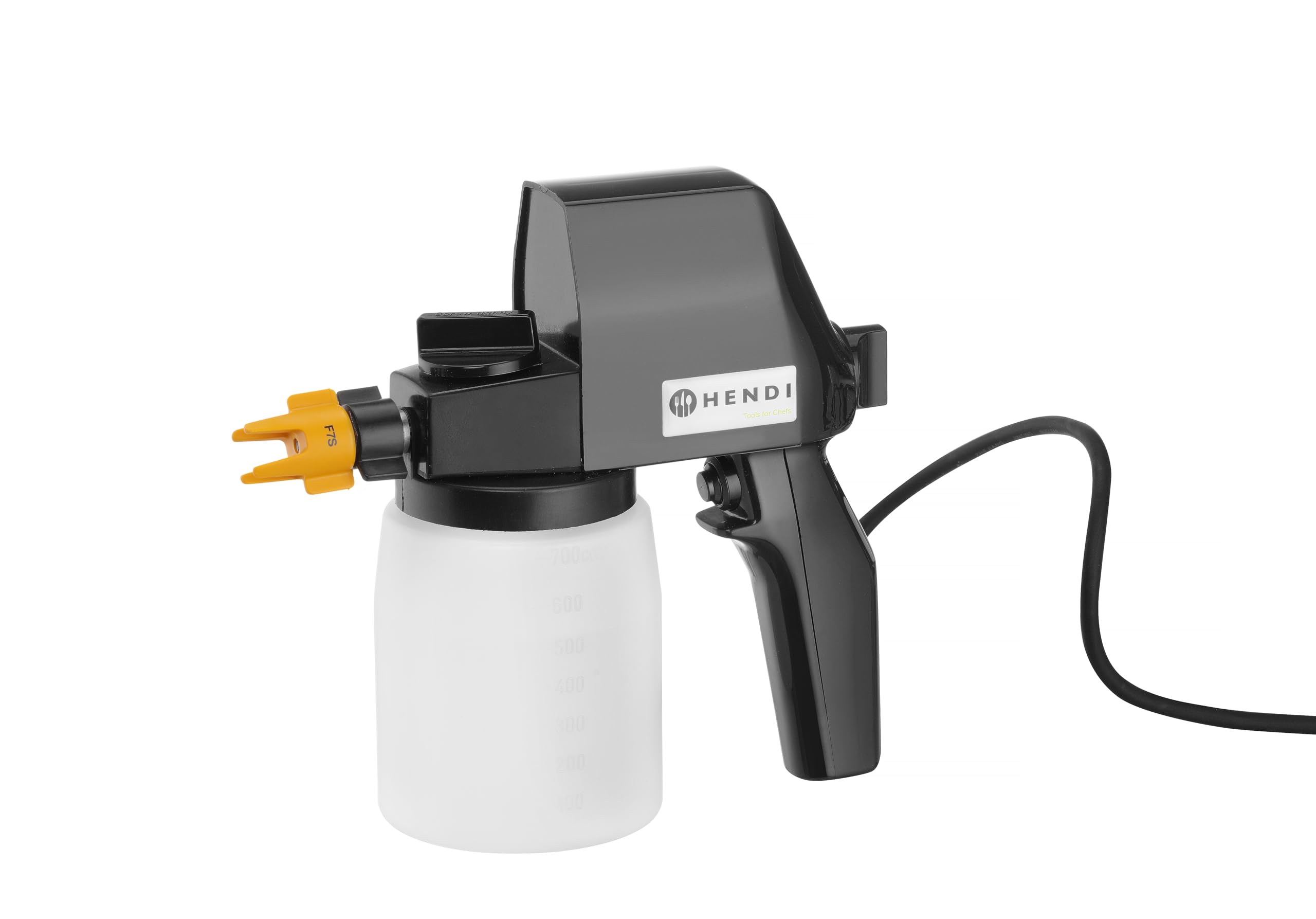 HENDI Spruzzatore alimentare elettrico, nebulizzatore, spray, pistola a spruzzo atomizzatore, senza BPA, dosatore da cucina, 700ml, 60W, 230V, 0-160 bar, 220x90x(H)240mm, acciaio inox, HDPE