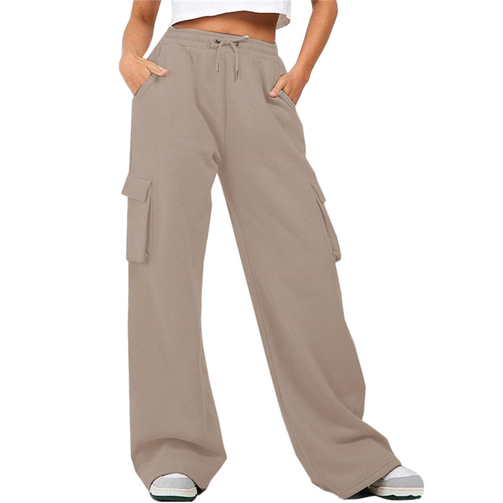 DGZTWLL - Pantaloni da lavoro da donna, a vita alta, vestibilità ampia, con tasche
