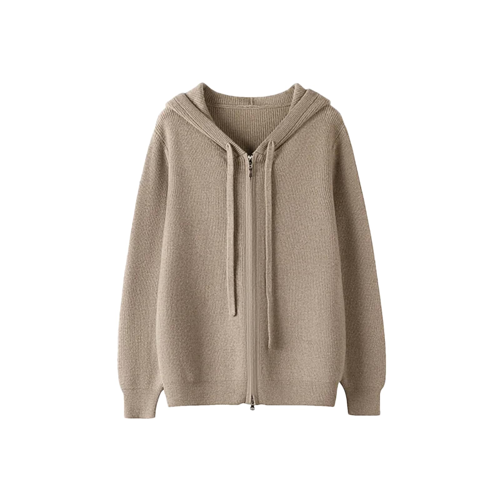 WomenS Hooded Zip-Up Cardigan in Merino Wool and Cashmere Long Sleeve Casual Loose Fit Sweater Top
