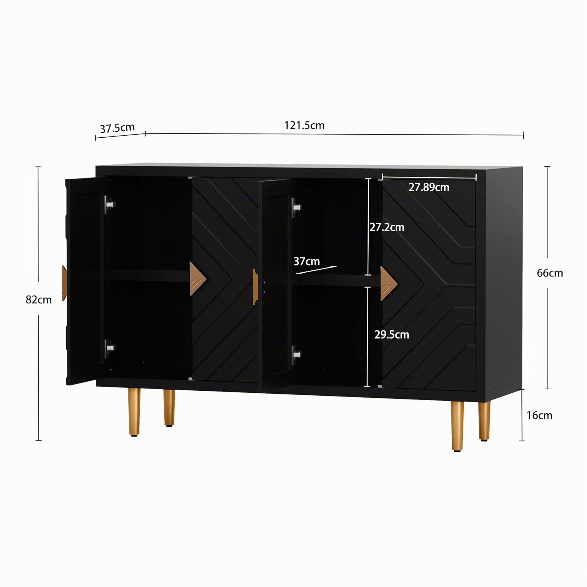 HOLTICO Cómoda de 4 puertas, armario de cocina, armario de almacenamiento, armario para salón, cocina, dormitorio, negro
