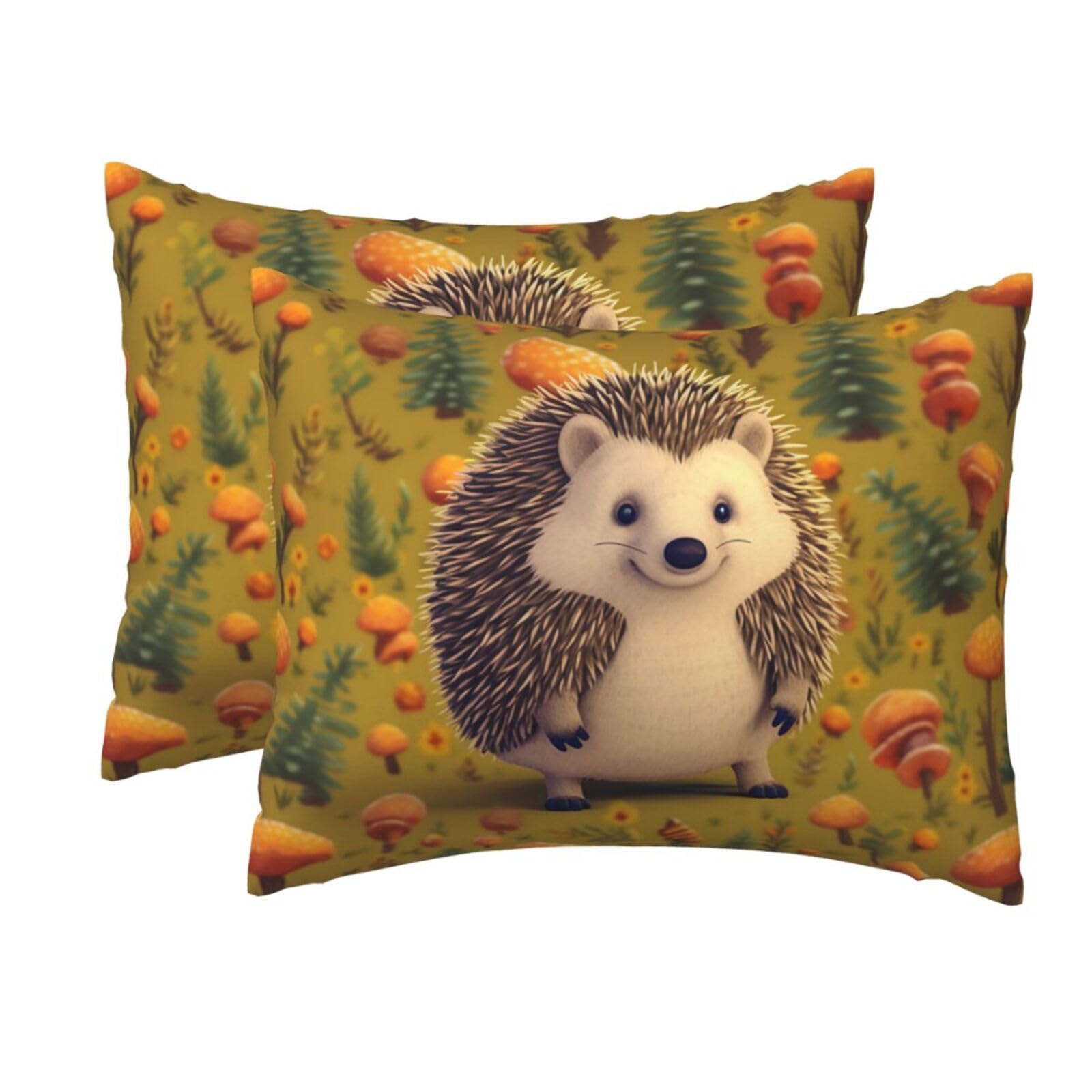 2 Pack Standard Pillow Cases with Hidden Zipper, Soft Breathable Pillow Covers for Hair and Skin, Hedgehog Pillowcases 20"x26" Bed Pillow Protectors Cover for Sleeping Gifts