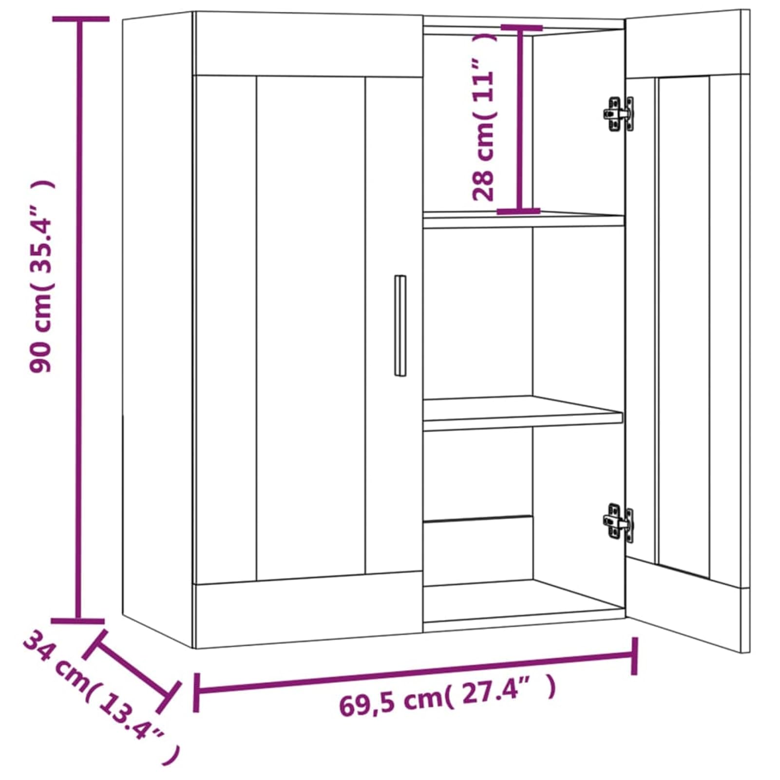Hängeschrank 69,5x34x90 cm Betongrau – Holzwerkstoff/Glas, hohe Stabilität, Raumsparend, für Küchen- & Büroorganisation