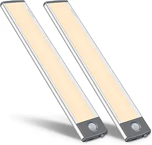 30-LED Motion Sensor Cabinet Light,Under Counter Closet Lighting, Wireless USB Rechargeable Kitchen Night Lights,Battery Powered Light,Uniform Light for Wardrobe,Cabinet,Cupboard（Warm Light）-2Pack