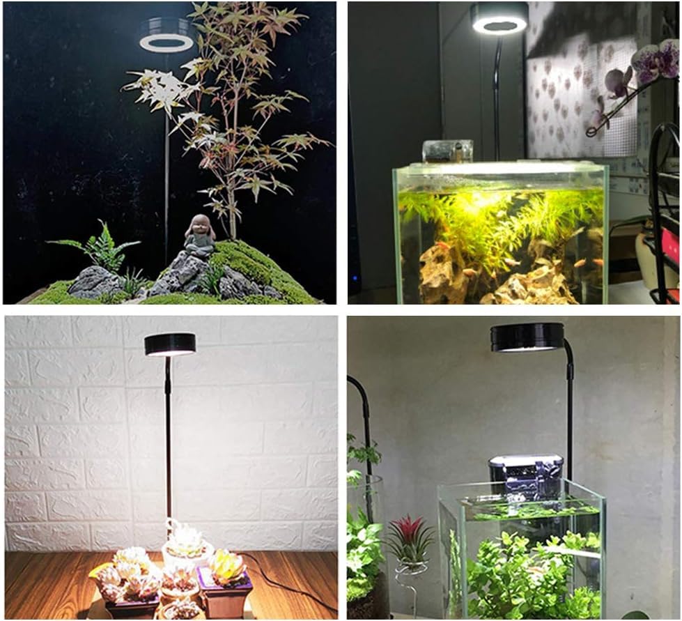 Image of LED Aquarium Light 360 Degree Full Spectrum LED Light with Bamboo Board 10W Nano Fish Tank Light USB Powered Flat Nano Aquarium Light (S)