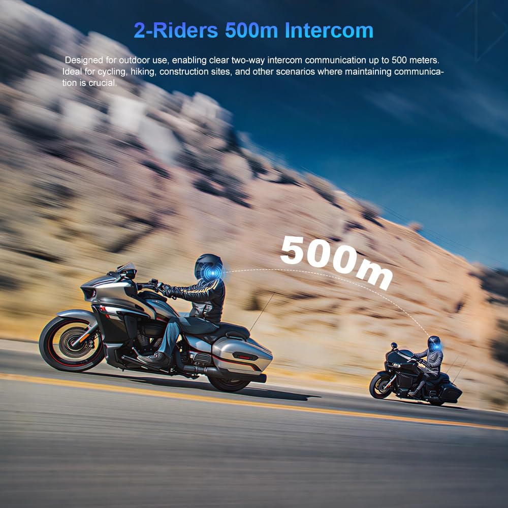 FreedConn KY V2 Casco Moto Bluetooth 6.0 Auricolare, Dual-Channel Mix, Condivisione Musica, 500m 2-Way Moto Interfono, Riduzione del Rumore Intelligente, Doppia Connessione Telefono, Assistente Vocale