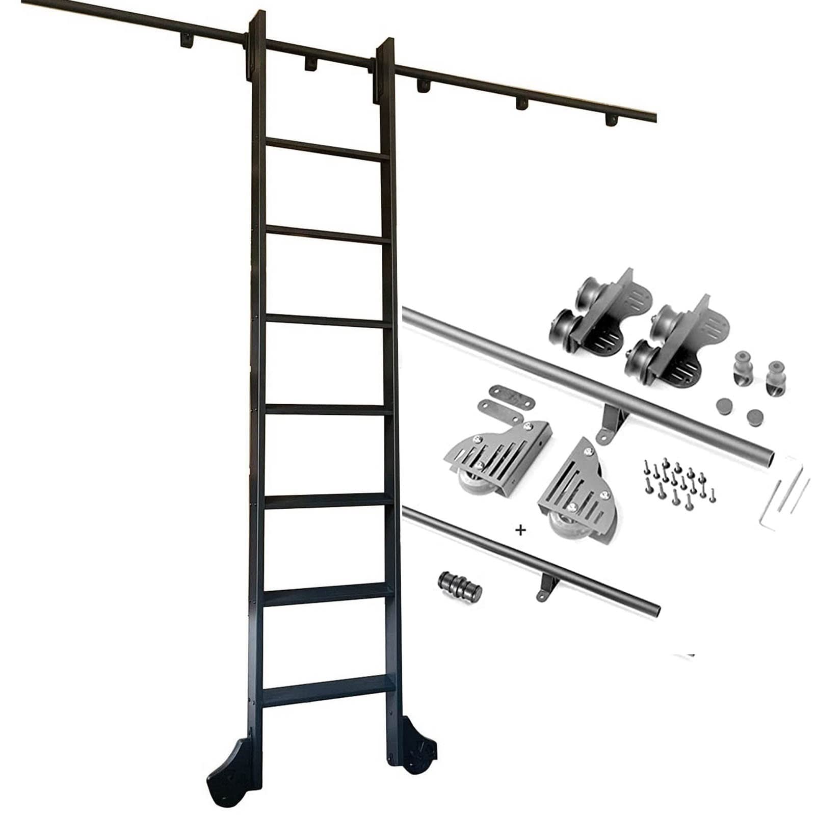 DFGHNBVC 3.3Ft-20Ft Retractable Round Tube Mobile Ladder Rail Rolling Library Ladder Hardware With Floor Roller Wheels For Home Loft Office,13Ft/400Cm Track Kit