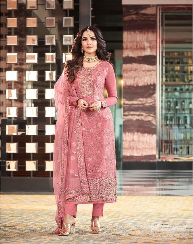 Image of Women's Wear Ready To Wear Designer Salwar Kameez Suits Indian Pakistani Beautiful Plazzo Pant Dress (US, Numeric, 44, Regular, Regular, Pink 1)