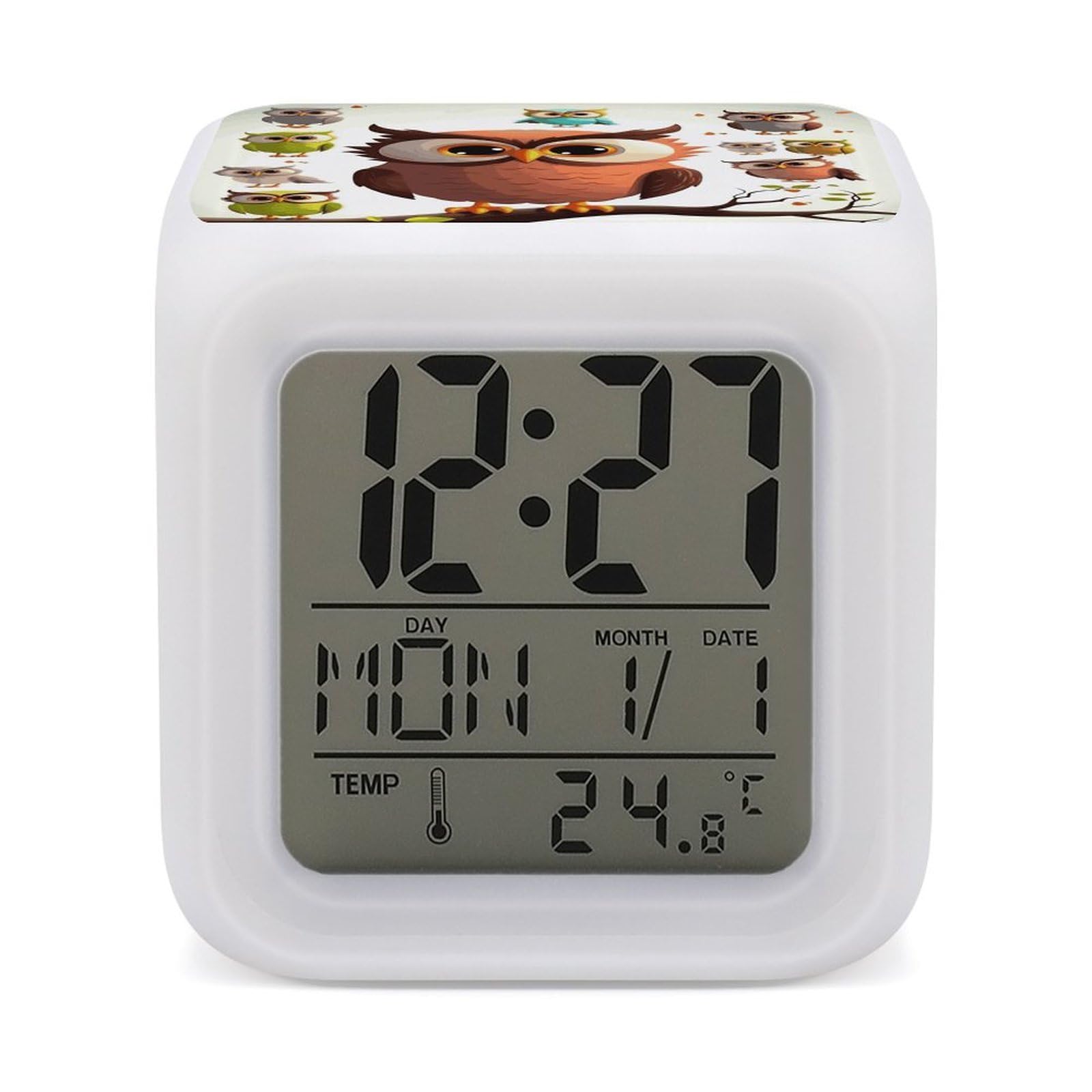 FekiLoot Cartoon Owl Alarm Clock for Heavy Sleepers Wake Up Digital Clock with 7 Color Changing Night Light Super Loud Digital Alarm Clocks Small Machine Alarm Clocks