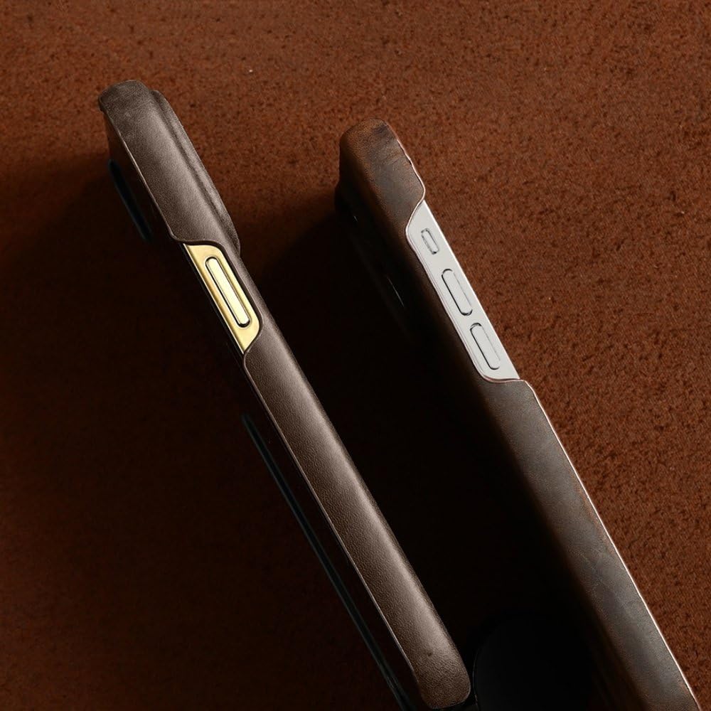 Funda para iPhone 15 16 17 Pro MAX Air Retro Lujosa Cubierta Magnética de Cuero Engrasado de Grano Completo, Marrón, para iPhone 16