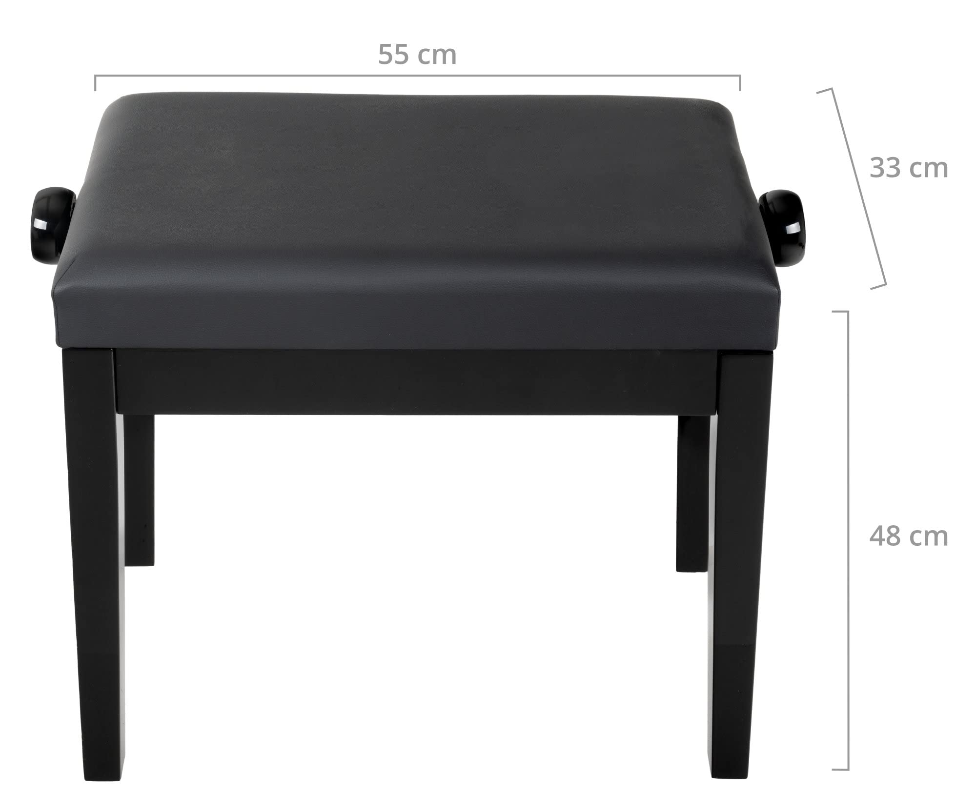 Classic Cantabile Pianobank Modell P - Schwarzes Polster aus Kunstleder - Höhenverstellbar von 48 bis 58 cm - 2-fache Kreuz-Mechanik - Massive Holzkonstruktion - Schwarz Hochglanz