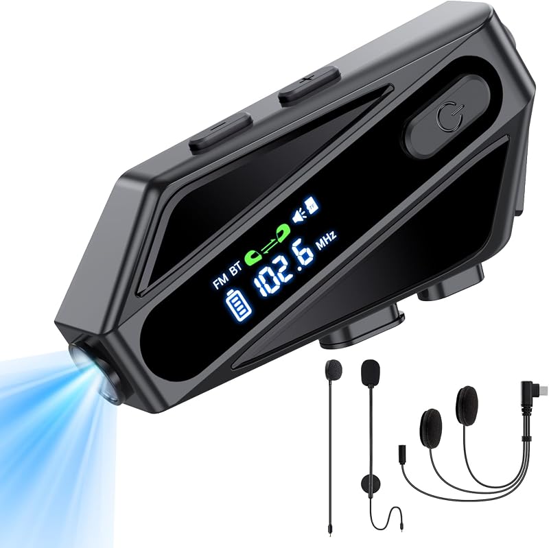 Intercomunicador Bluetooth para Capacete TOUCH TWO C6 com 2 Microfones, Alto-falantes de 40 mm, Rádio FM, Cartão TF, Luz LED e USB-C