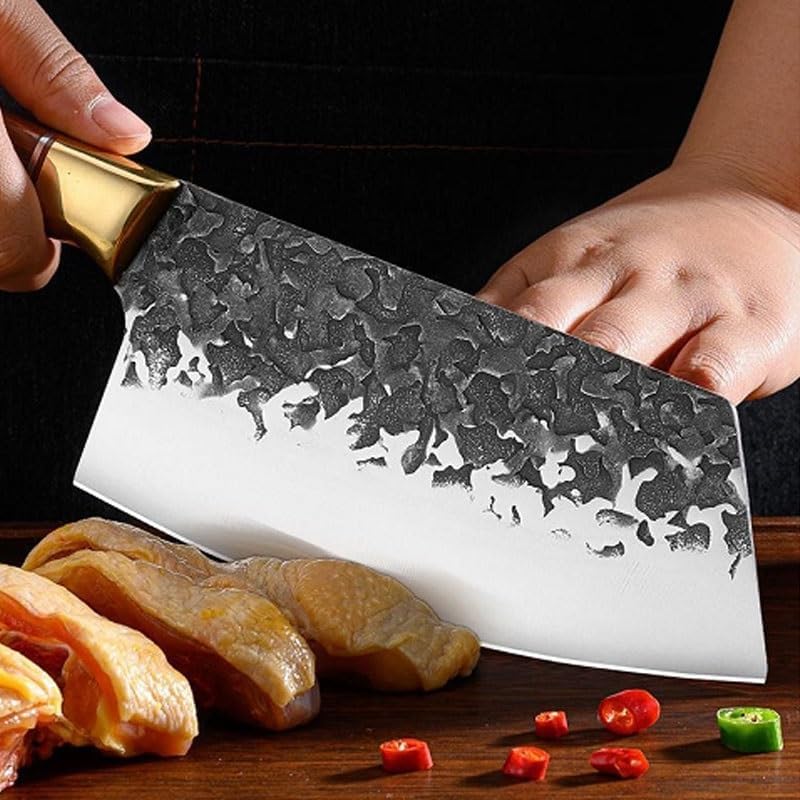Meat Cleaver,Cleaver Knife 7 Inch Kitchen Knife 7cr Stainless Steel Butcher Knife Wooden Handle Forged Meat Cleaver Slicing Knives Chinese Knife