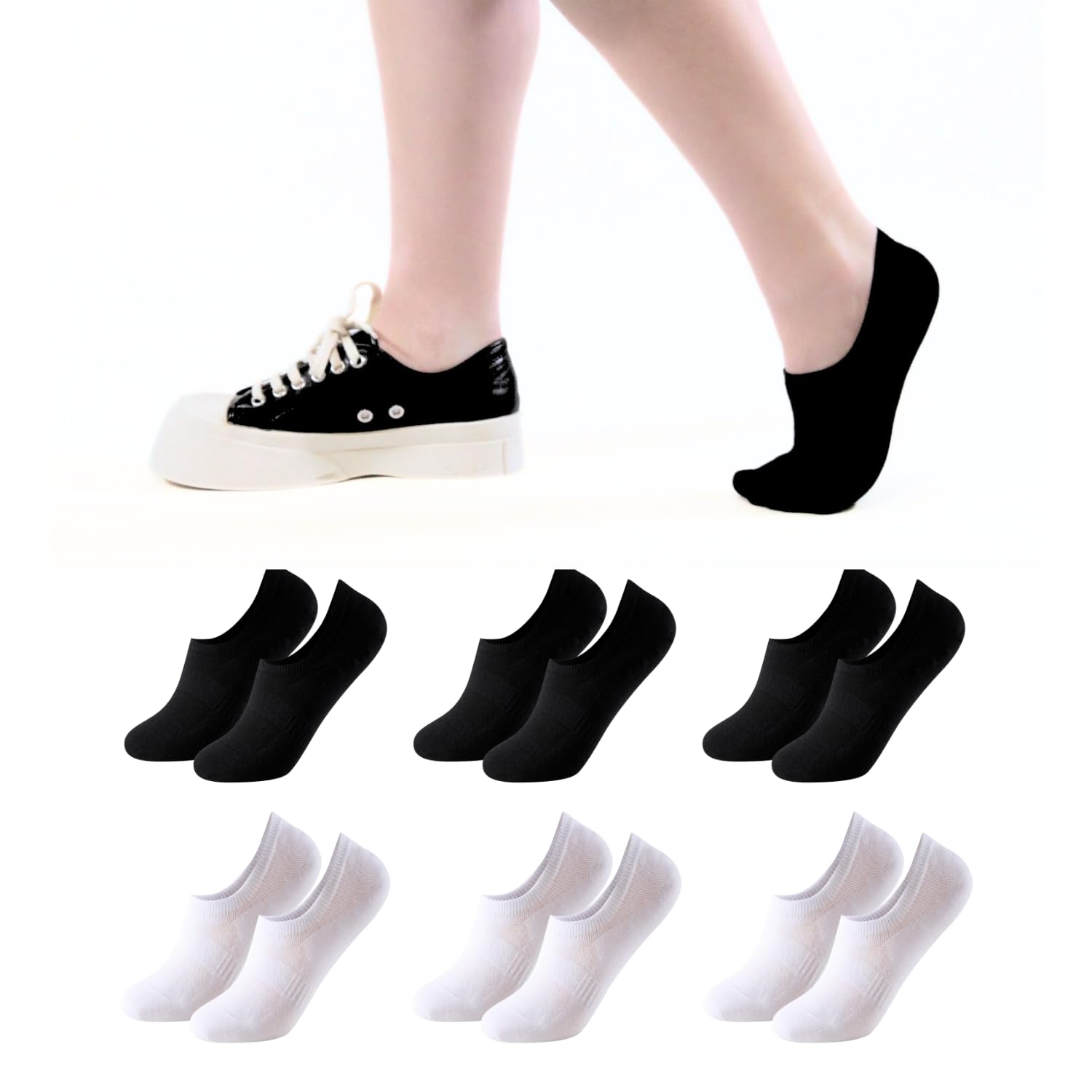Balseti Calzini Invisibili Unisex. 6 Paia Fantasmini Uomo e Donna in Cotone. Calzini Corti Bassi, Traspiranti e Antiscivolo per Mocassini e Scarpe Basse. Salvapiede per l'estate