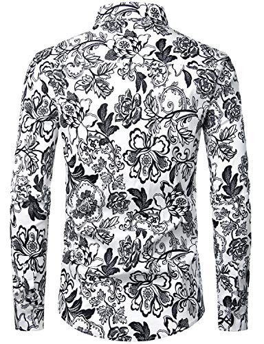 Zeroyaa Men's Hipster Printed Slim Fit Button Down Long Sleeve Streth Floral Shirt Zlcl04-110-White Xxx-Large #TOP1