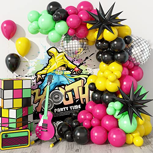 80S 90S Party Decorations, Disco Balloon Arch Kit 80S 90S Theme Party Decorations, 80S 90S Balloon Arch Include Rose Red Black Yellow Green Latex Balloons Disco Foil Balloons For 80S 90S Party Decor #TOP7