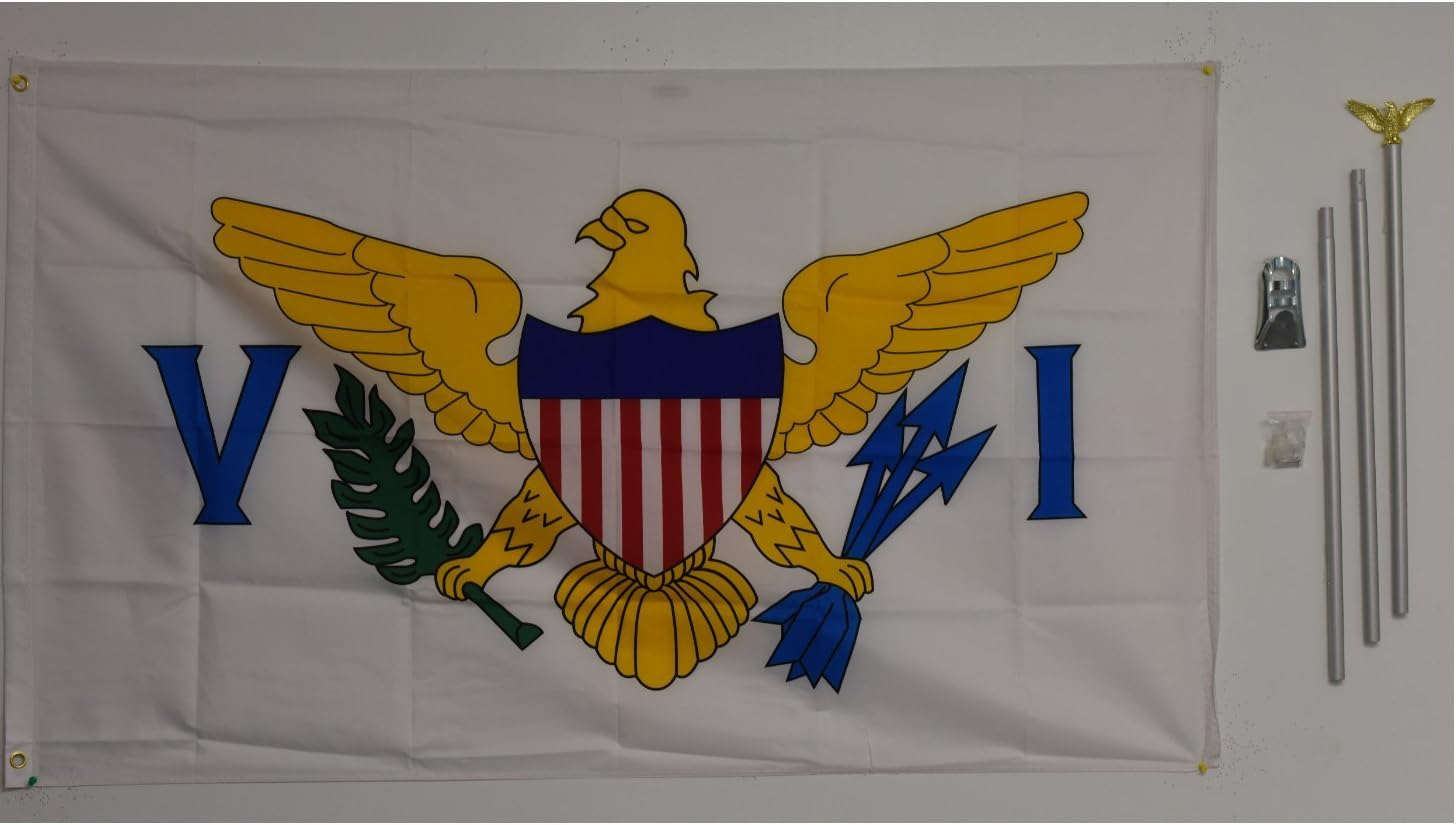 3x5 United States Virgin Islands flag with 6 ft Brushed Silver Aluminum Residential Commercial Advertising Flagpole Pole Kit Set (Eagle Top)