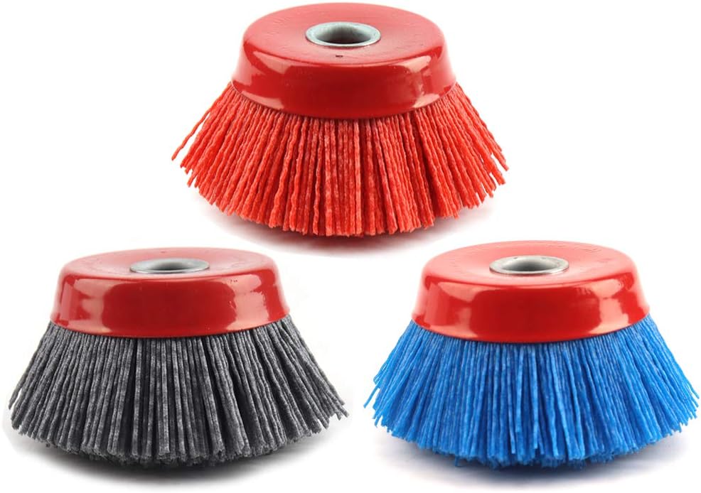 3Pcs 4'' x 5/8'' Nylon Filament Wheels Cup Brush Set for Angle Grinder ,Include Grit 80 120 240 ,Nylon Drill Brush Kit for Removal Rust Corrosion Paint (3Pcs Set)
