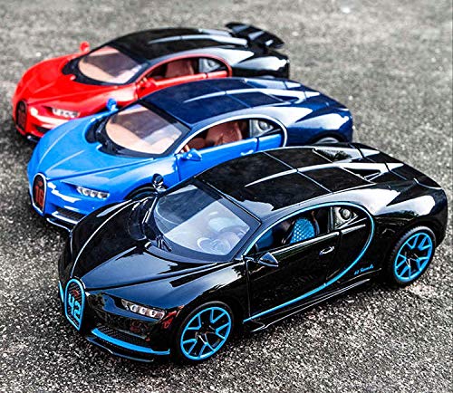 Image of 1:32 Scale Bugatti Chiron Die-Cast Metal Car with Sport car Openable Doors Light and Sound,Pull Back Function Indoor Outdoor Toy for Kids. (Red)
