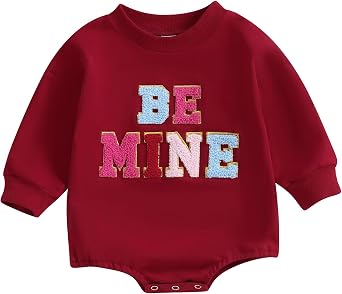 Baby Boy Girl Valentines Outfit Mamas Little Love Sweatshirt Romper Oversized Long Sleeve Bubble Onesie Clothes
