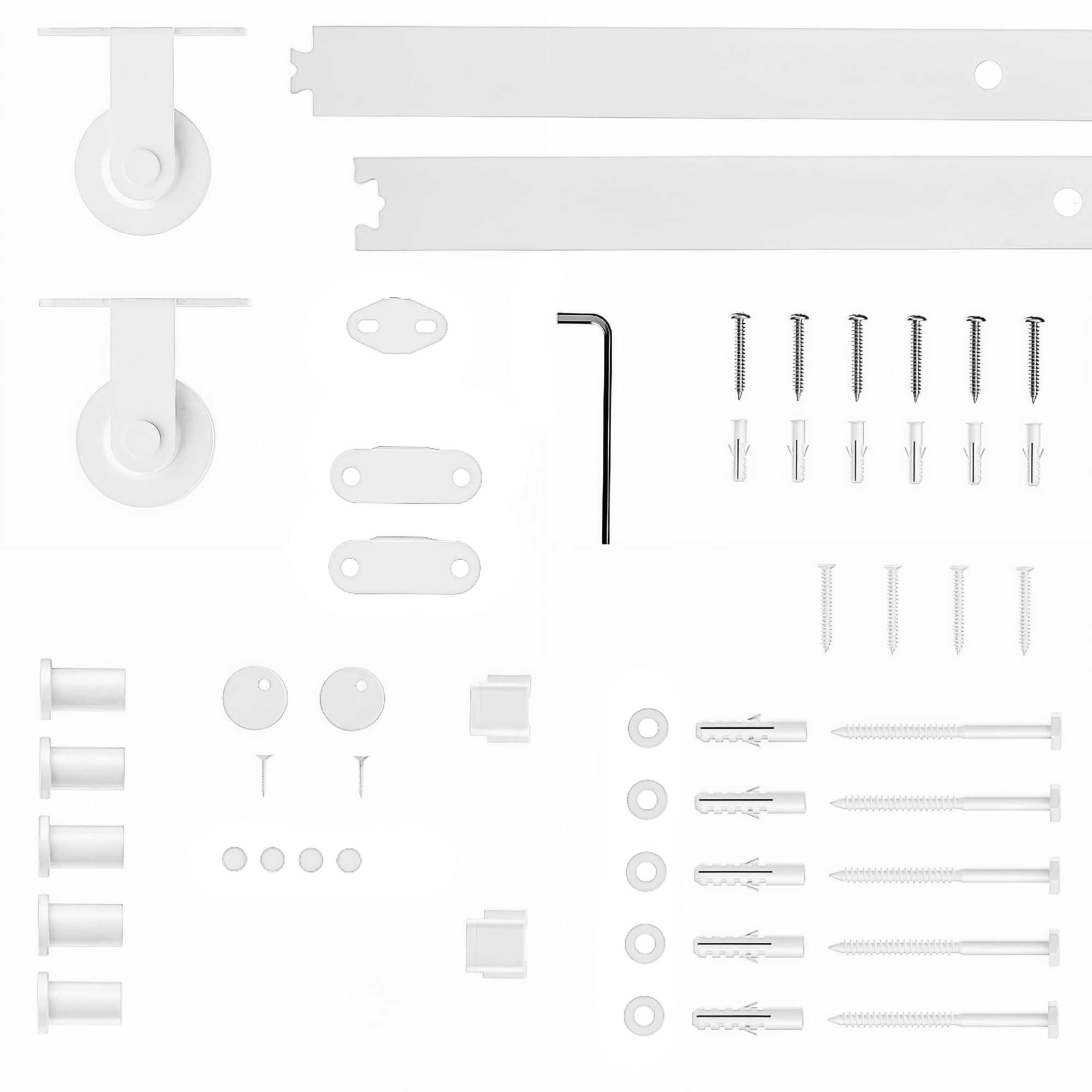 HOMCOM Hardware per porte scorrevoli 200 cm, kit di accessori per porta scorrevole con 2 guide in acciaio al carbonio e guida a pavimento, per garage, armadio/guardaroba, bianco