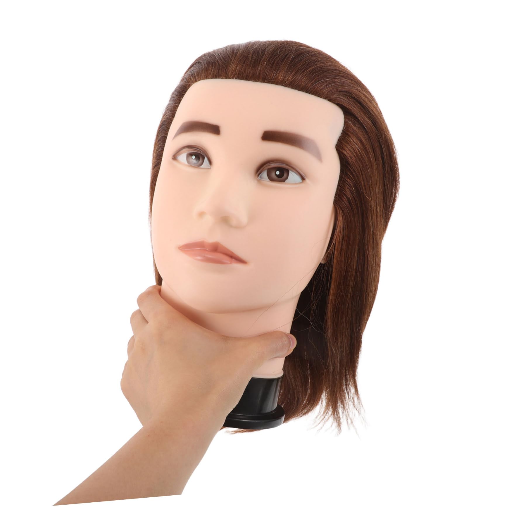 Anneome Realistischer Übungskopf für Frisuren mit Echthaar Braun aus Hochtemperaturbeständigem Fasermaterial Komfortabler Griff für Friseursalons und Persönliche Übung