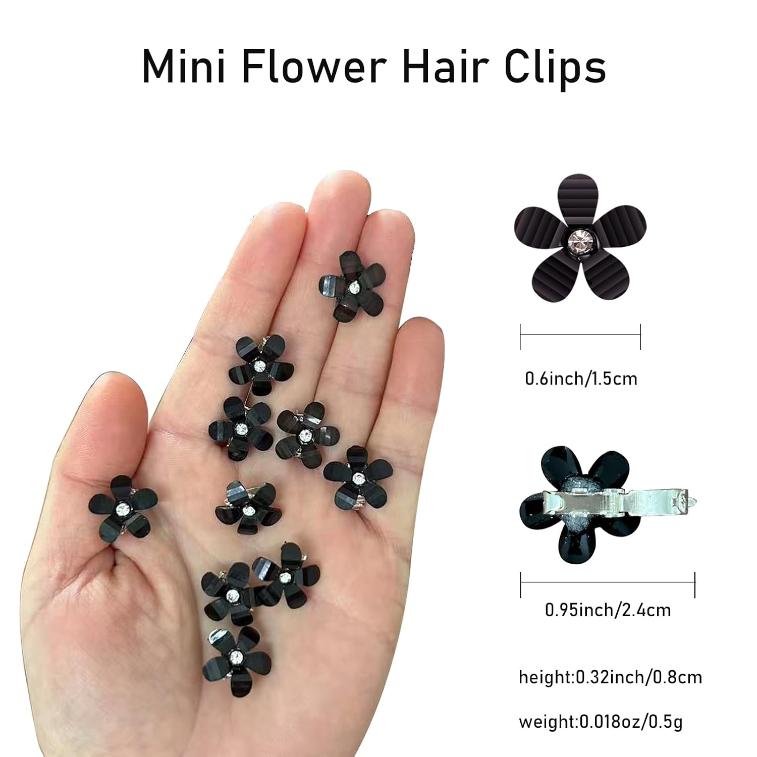 Mini Rhinestone Flower Hair Clips,20Pcs Cute Small Flower Decorative Wedding Bridal Hair Barrettes and Pins Hair Accessories for Girls Women (Black) image 2