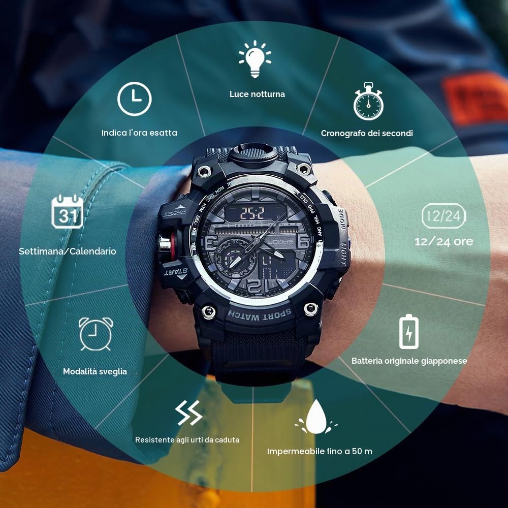 KXAITO Orologi da uomo Sport Outdoor Impermeabile Militare Orologio Data Multi Funzione Tattiche LED Face Alarm Cronometro per gli Uomini 3133