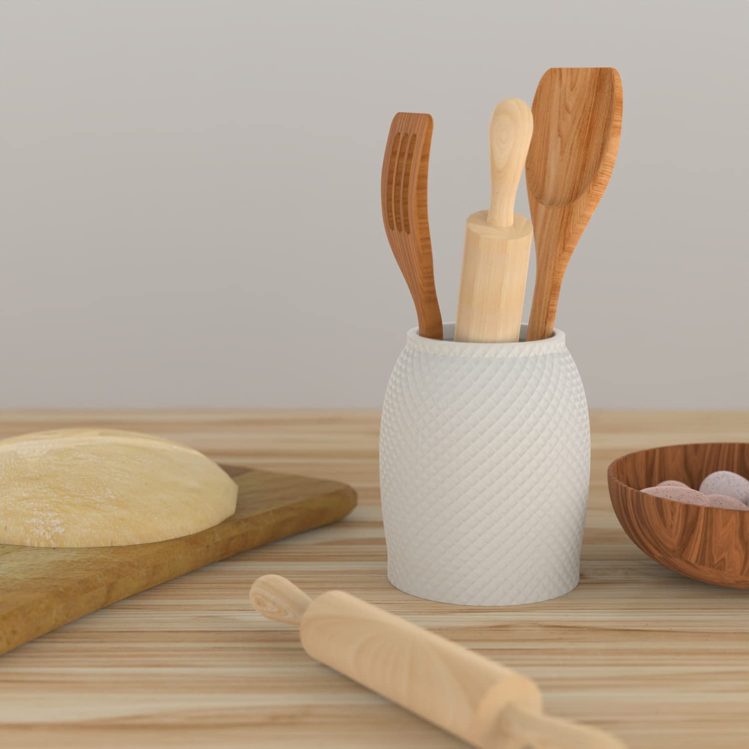 Birsppy Spk Ceramic Utensil Holder- White Large Kitchen Tool Holder For Countertop- Perfect Capacity Utensil Crock- Cooking Utensils Container- Utensil Holder For Kitchen Counter