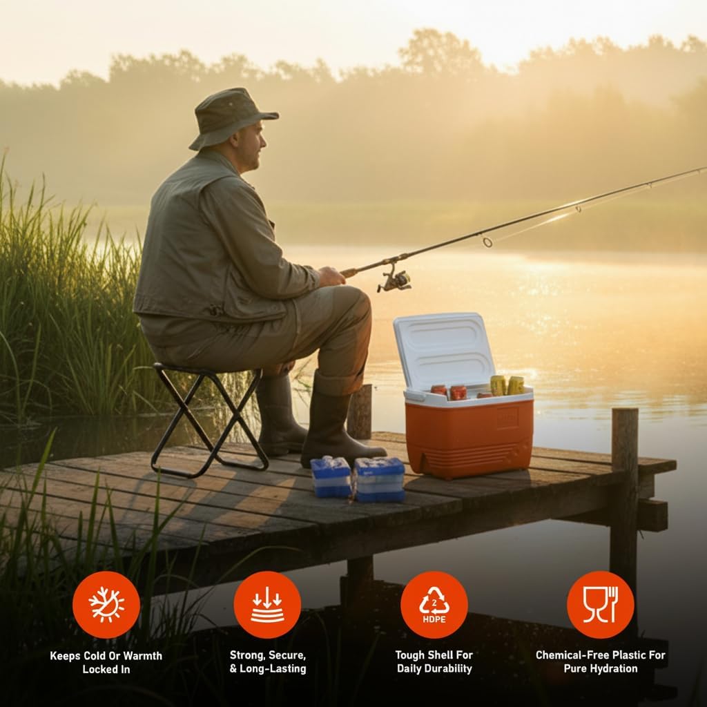 Small Cooler Hard Shell, Ice Chest with Retractable Handle, Small Hard Cooler Box with 3–4 Day Ice Retention, Car Cooler for Picnic, Beach, Work & Travel