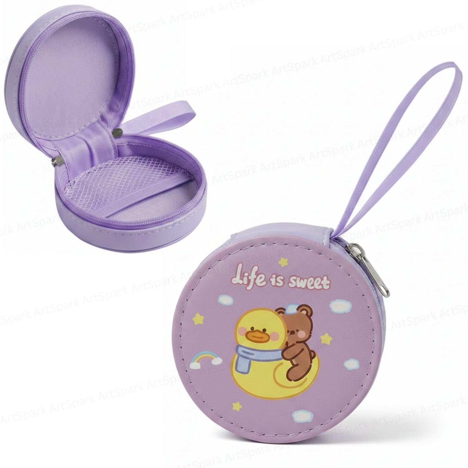 Round Coin Pouch for Kids – Small Zipper Wallet for Kids & Girls, Cute Cartoon Design Mini Purse, Multipurpose Coins Pouch, Kawaii Coin Bag for Coins, Keys & Small Essentials (PurpleRandom)-image-39