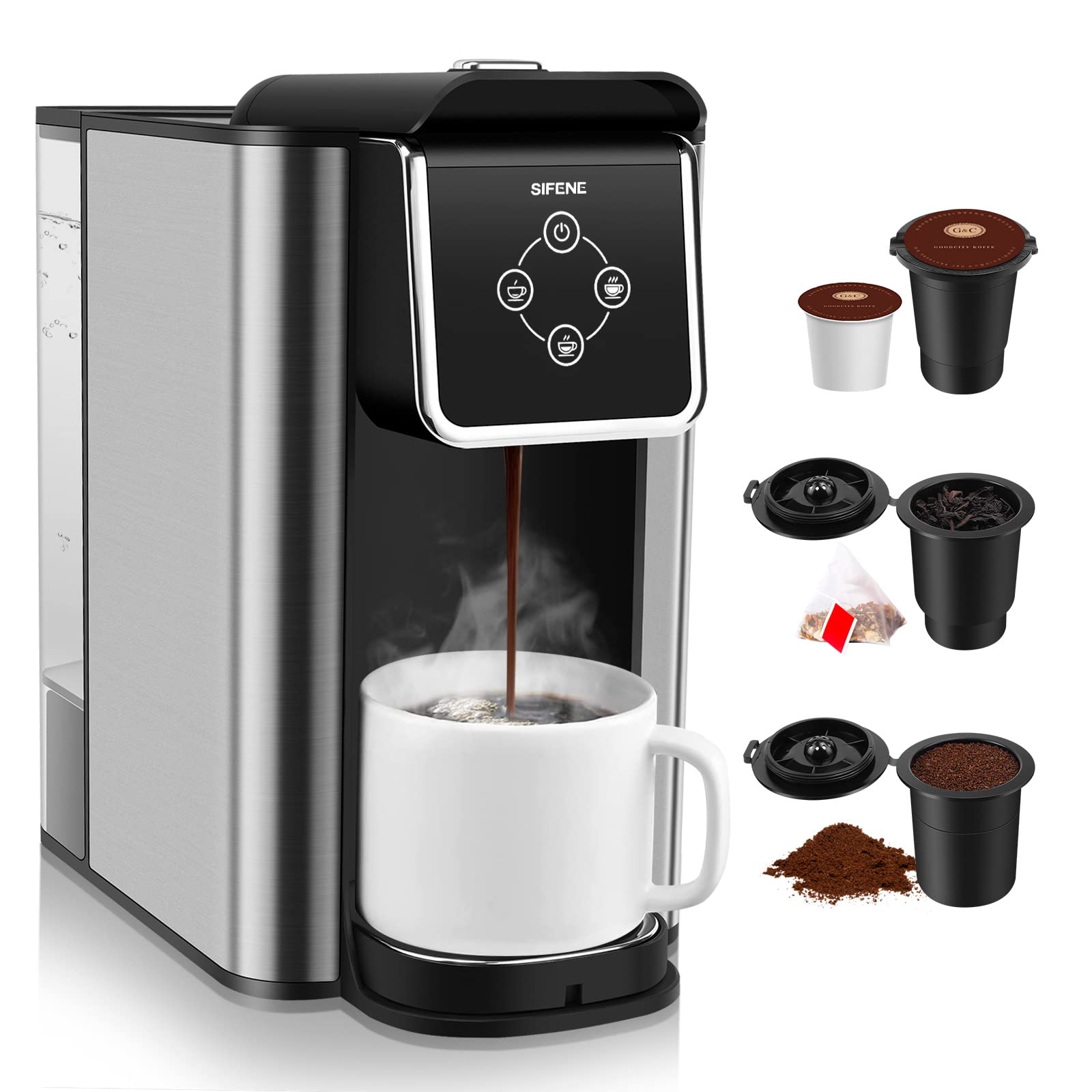 Coffee Maker, Sifene 3 in 1 Single Serve Coffee Machine, Pod Coffee Brewer For Ground Coffee, Capsule pod, Leaf Tea maker, 6 to 10 Ounce Cup, Removable 50 Oz Water Reservoir