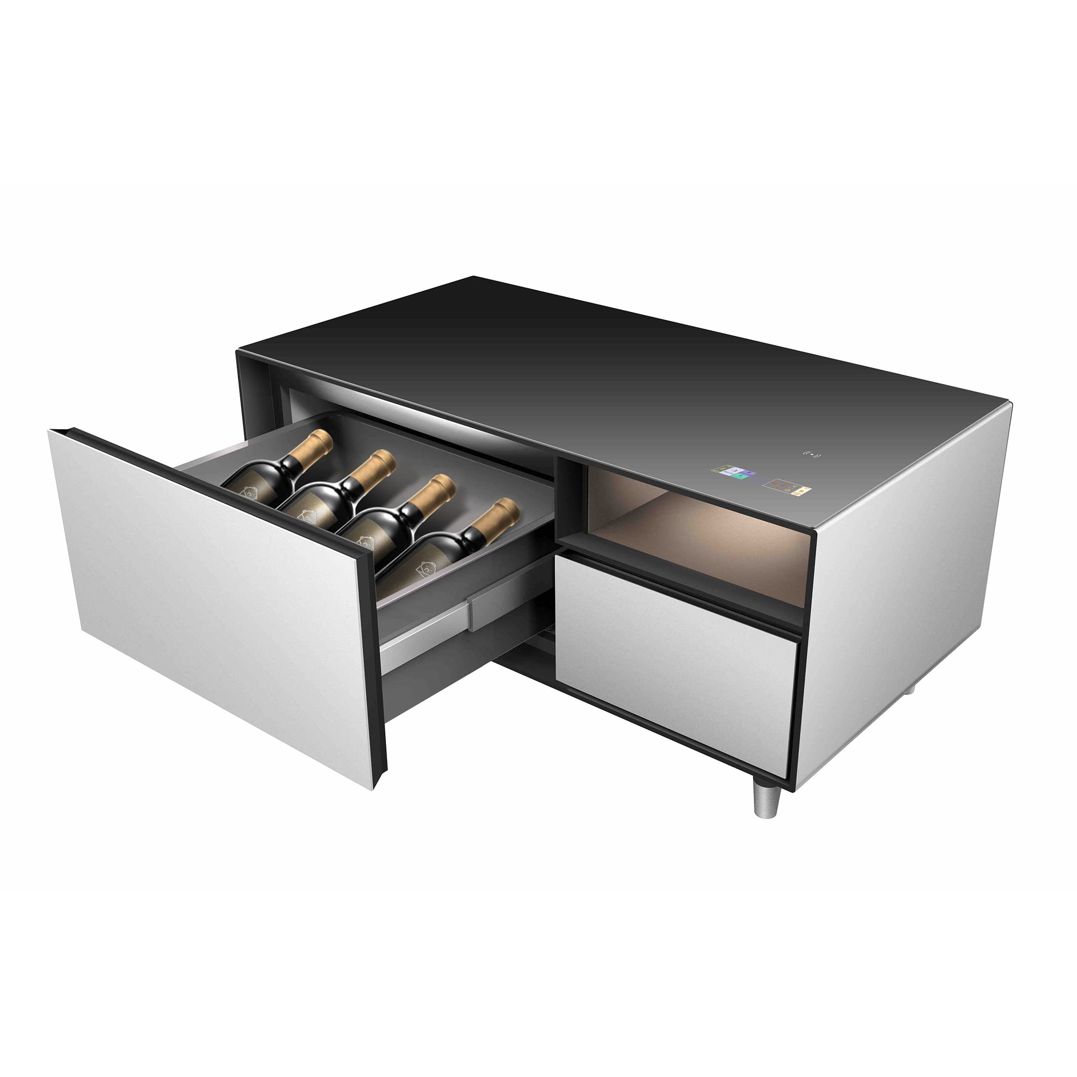 Emerio MusicFridge Getränkekühler 68L Gefrierfach 14L Soundbar Bluetooth USB USB-C Lounge-Tisch