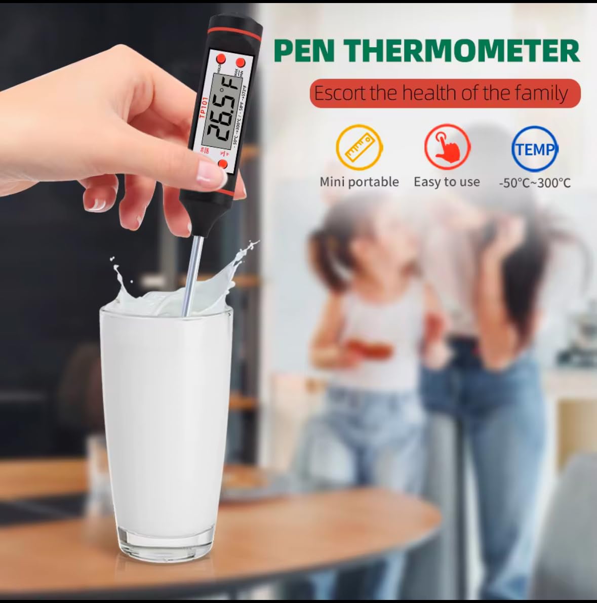 Termometro digitale per carne, lettura istantanea, per grigliare, cucinare, cibo, liquidi, sonda in acciaio inox nero