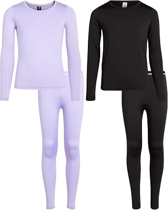 Rene Rofe Girls Performance Thermal Underwear Set - 4 Piece Cozy Fleece Long Johns Base Layer Set for Girls Sizes 2T-16