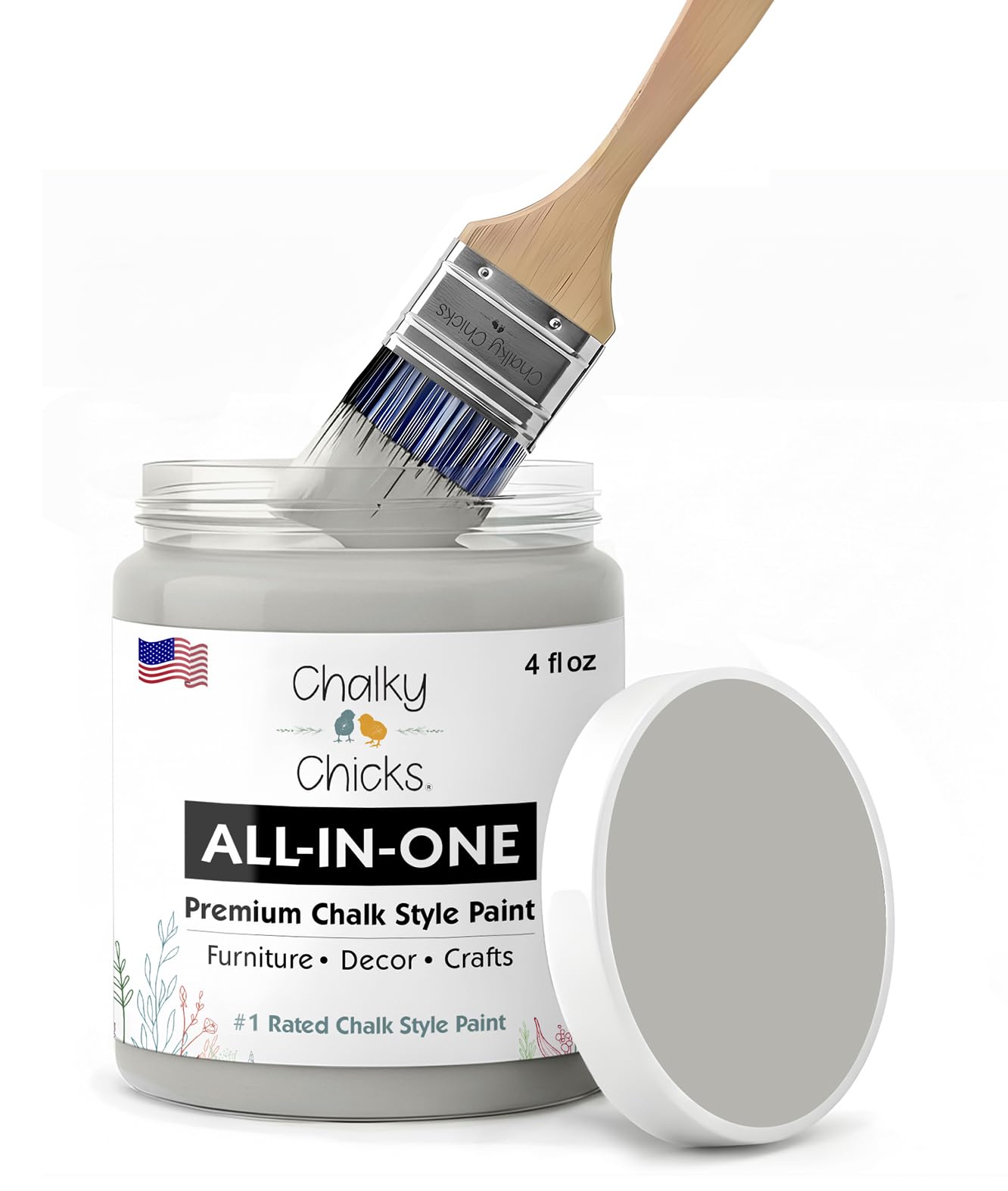 Chalky Chicks 4 Fl Oz Matte Mad Cloud (Light Gray) Chalk Paint for Furniture Without Sanding - No Prep Furniture Paint No Sanding All in One for
