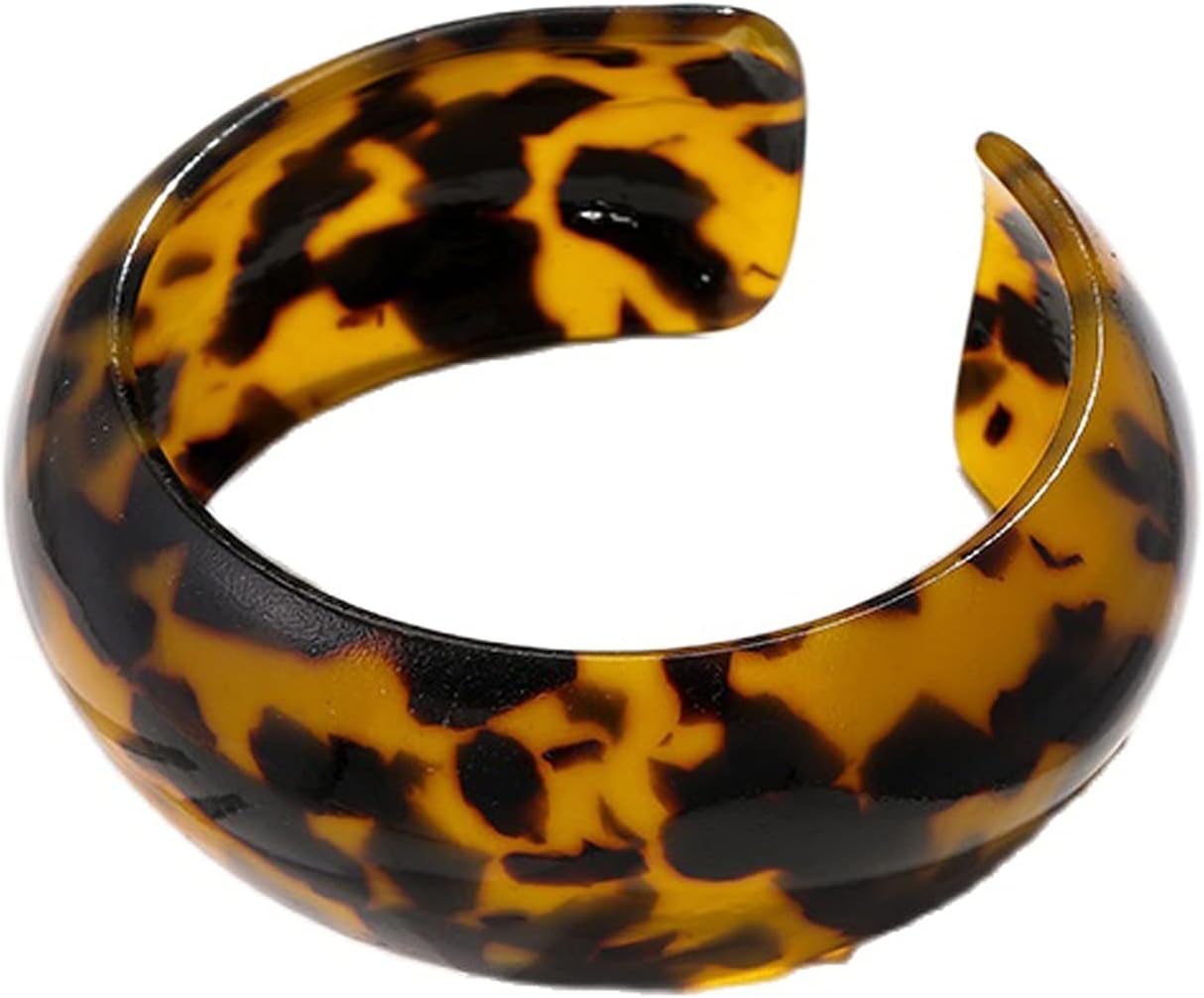 Caiyao Colorful Lightweight Chunky Thick Acrylic Leopard Print Wrap Bracelets Vintage Acetic Acid Tortoise Shell Wide Open Resin Cuff Bangle Jewelry for Women Teens