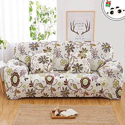 Enhome Funda para Sofá de 1 2 3 4 plazas, Universal Antideslizante Elástica Extensible Fabric Elegante Floral Impresa Protector Cubierta Cubre de Sofá Fundas (Planta Verde,2 Plazas)
