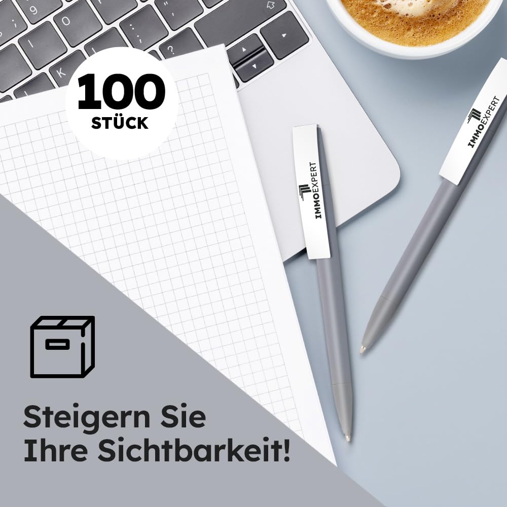 Cimpress Personalisierte Kugelschreiber - Individuell bedruckt mit Logo oder Bild - Ideal für Veranstaltungen, Schulen oder den geschäftlichen Einsatz - Grau 100 Stück