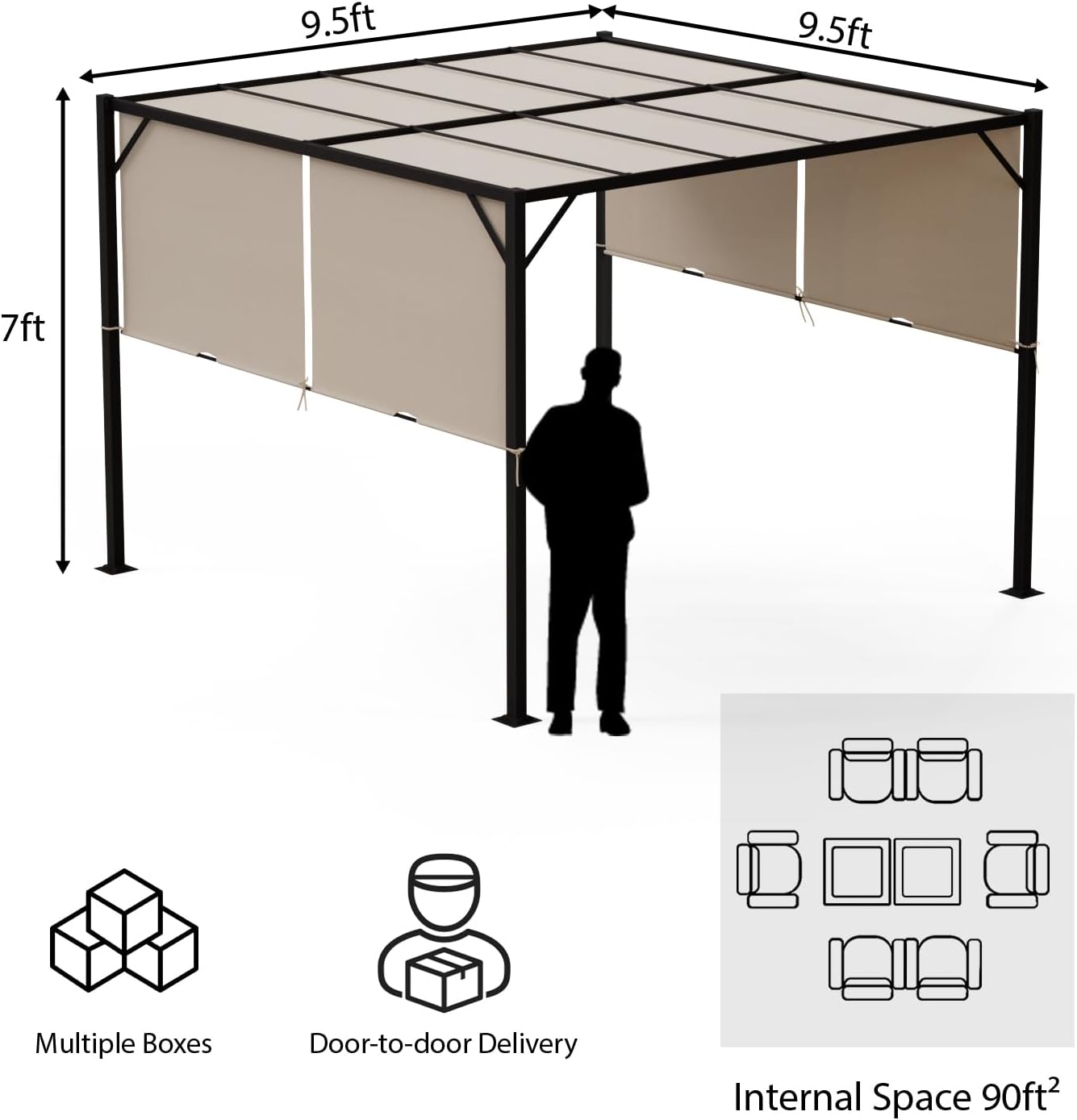 Outdoor Retractable Pergola Canopy 10'x10' Metal Flat Top Sun Shade Shelter - Adjustable Patio Pergola for Backyard, Deck, Gardens