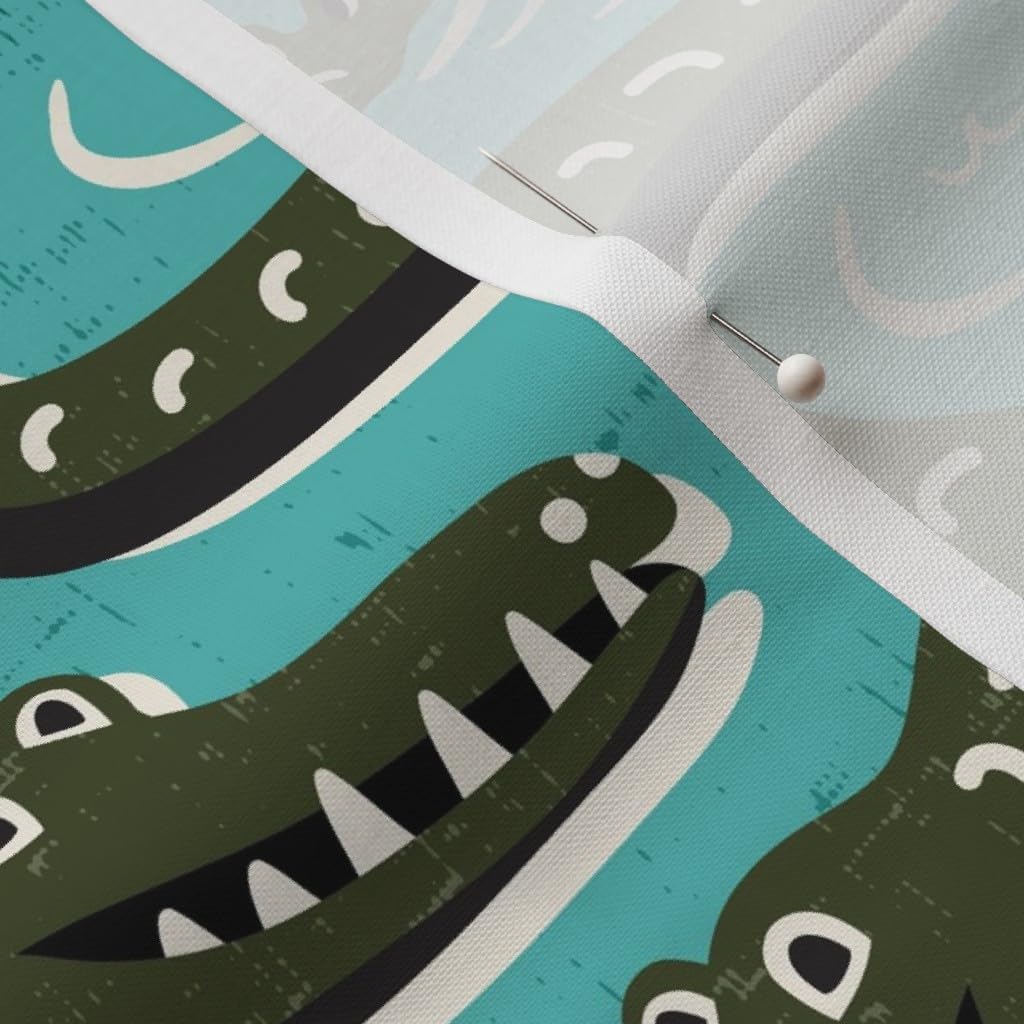 Spoonflower Fabric - Alligators On Aqua Reptile Lousiana Everglades Large Scale Printed on Petal Signature Cotton Fabric Fat Quarter - Sewing Quilting Apparel Crafts Decor