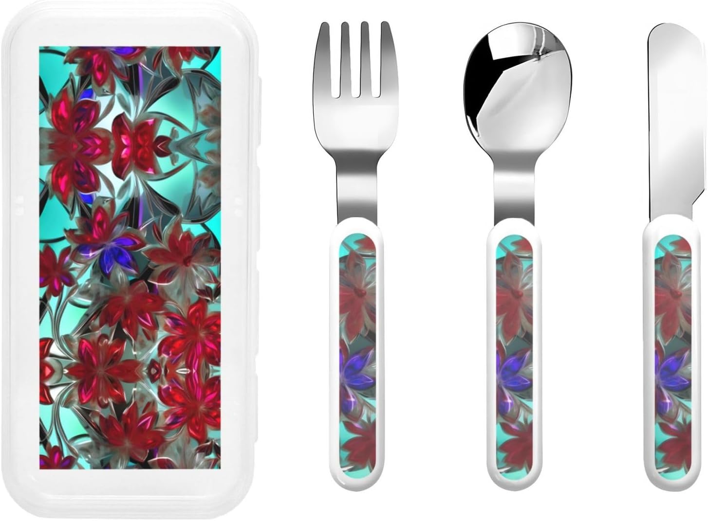 flower stained glass print Forks and Spoons Knifes Set,Safe Flatware Setasy Grip Handles, 304 Stainless Utensils