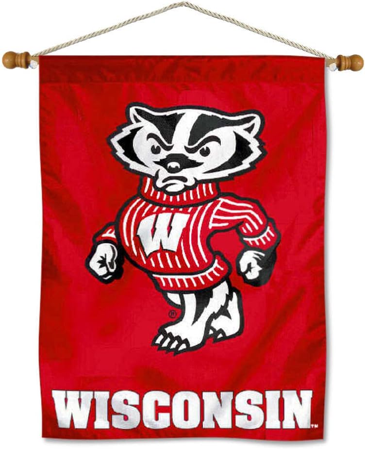 Wisconsin Badgers Bucky Badger Banner with Hanging Pole