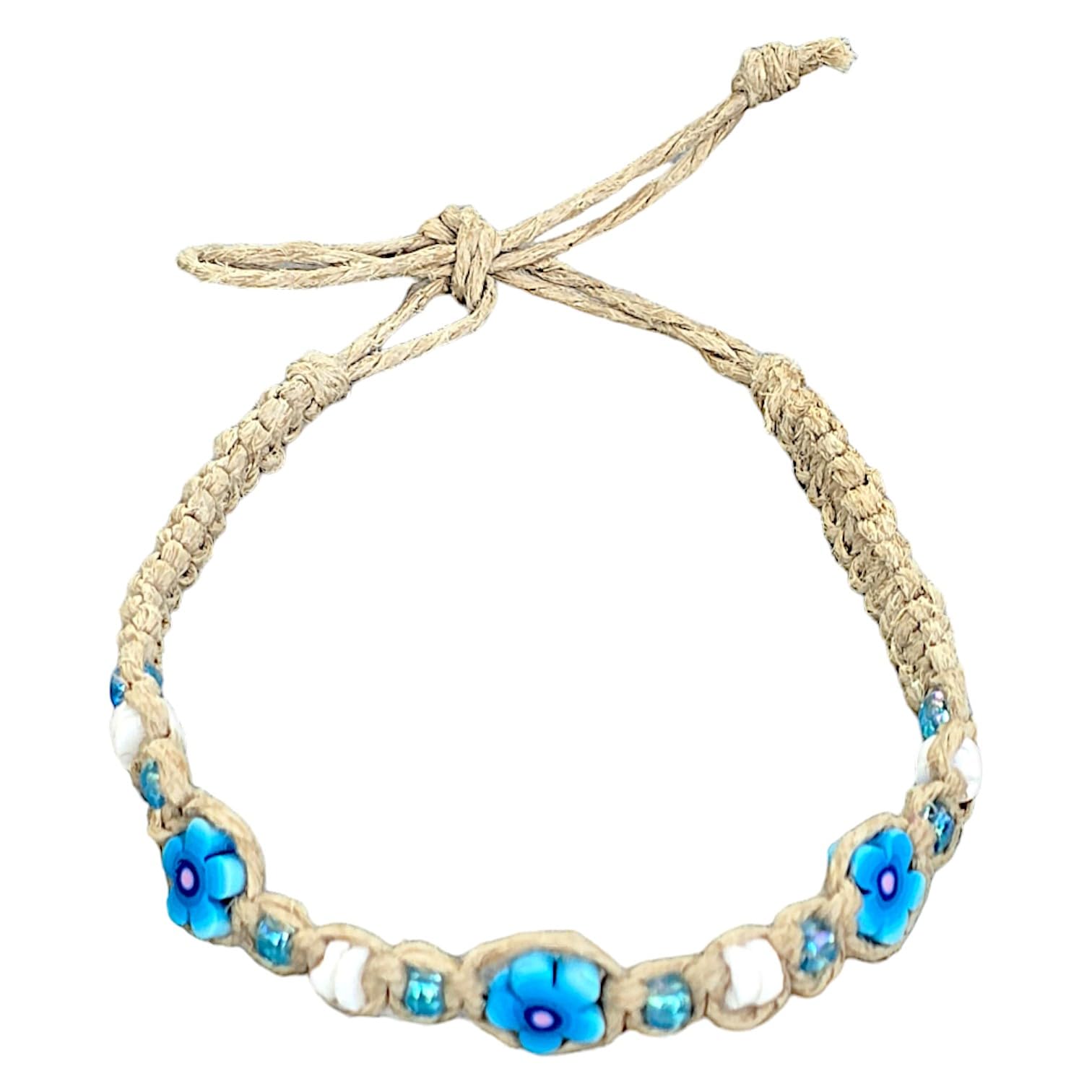 BlueRica Hemp Anklet with Fimo Flowers