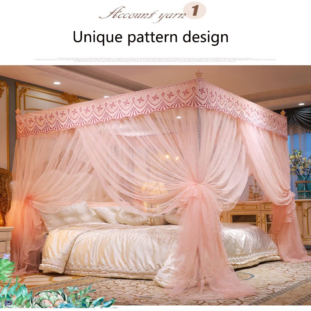 Rideau de lit Anti-lumière aux 4 Coins, baldaquin de lit pour Filles, moustiquaire, Rideaux de baldaquins de lit moustiquaire, Rideaux de lit à baldaquin (Color : Pink, Size : 200 * 220cm)