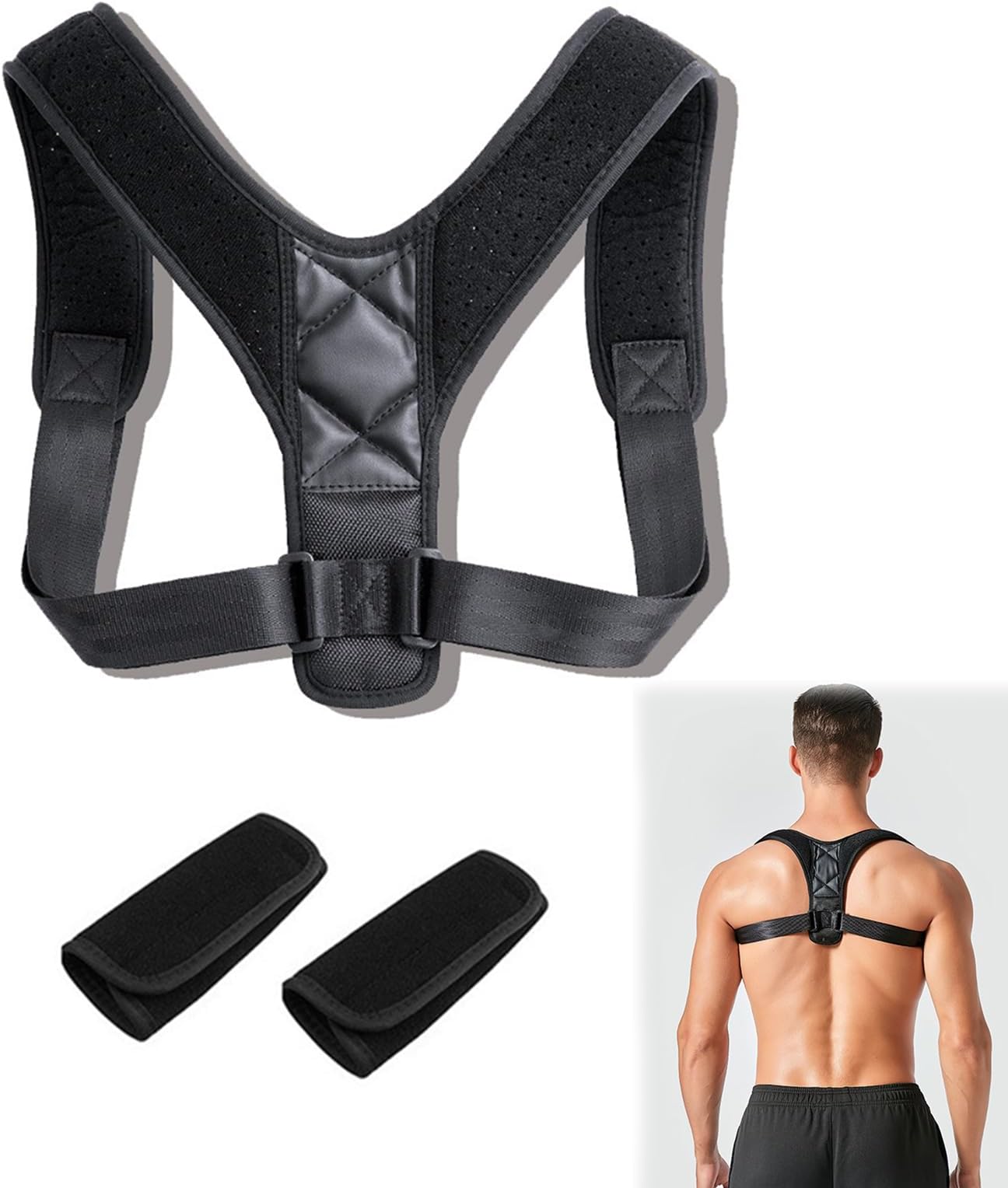 SSKHEPosture Corrector, Back Straightener for Men and Women, Adjustable Posture Trainer for Posture Correction, Back Straightener Support for Neck, Shoulder and Back, with Shoulder Pads