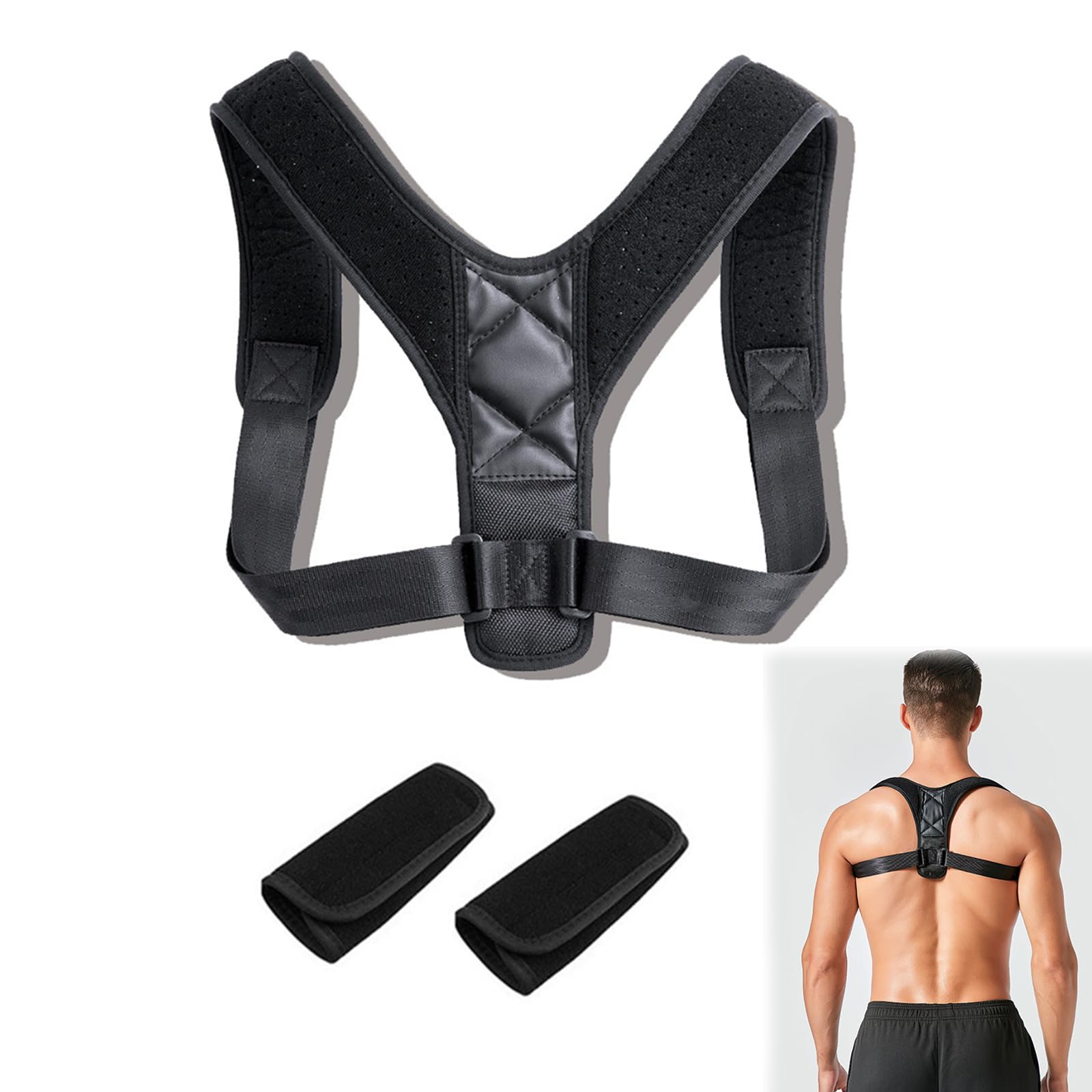 SSKHEPosture Corrector, Back Straightener for Men and Women, Adjustable Posture Trainer for Posture Correction, Back Straightener Support for Neck, Shoulder and Back, with Shoulder Pads