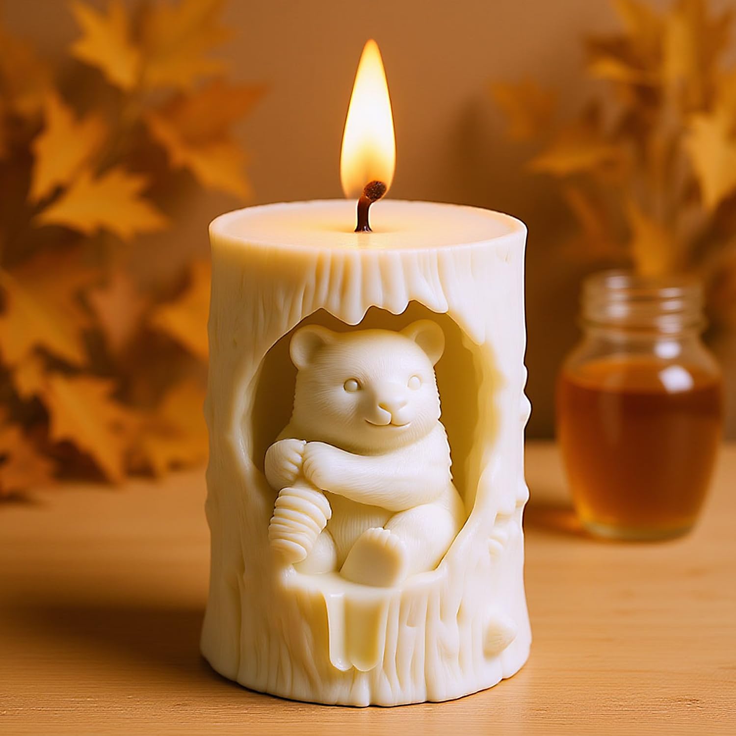 XIAOSHUI Tree Bear Honey Cylinder Candle Mould Animal Bear Resin Casting Silicone Moulds for Candles Making Aromatherapy Candles Wax Polymer Clay Home Decoration - Image 3